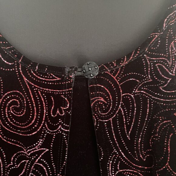 Black Velvet Red Sparkle Top Notations Sz 3X One Piece Cardigan Style Party - Picture 5 of 16